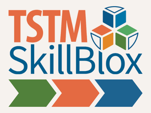 The TSTM-SkillBlox logo above a line of phase arrows pointing to the right