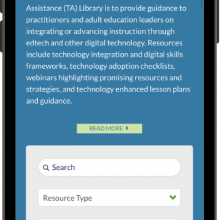 A screenshot of the TA library viewed on a phone which includes a brief description of the tool and the search area