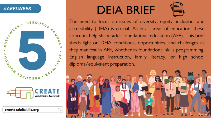 Summary of the DEIA brief with a graphic image of a diverse crowd of learners