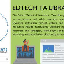 Image with a summary of the edtech TA Library featuring icon images of resources available